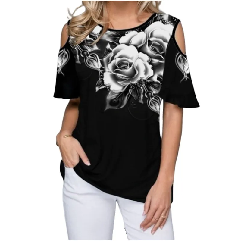 Женская футболка с открытыми плечами и 3D принтом бабочки Повседневная Свободная