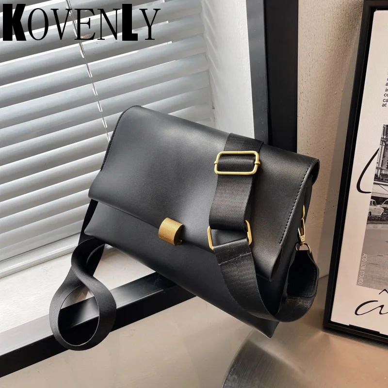 

Top Quality Crossbody Bags For Woman Pure Color Large Capacity Leather Wide Strap Shoulder Bag Simple Design Shoulder Satchels