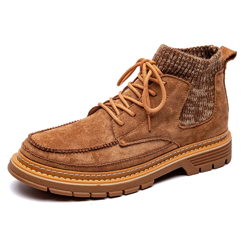 

Мужские кожаные ботинки высокого качества, мужские весенние повседневные мотоциклетные ботильоны, Замшевые мужские базовые ботинки на шну...