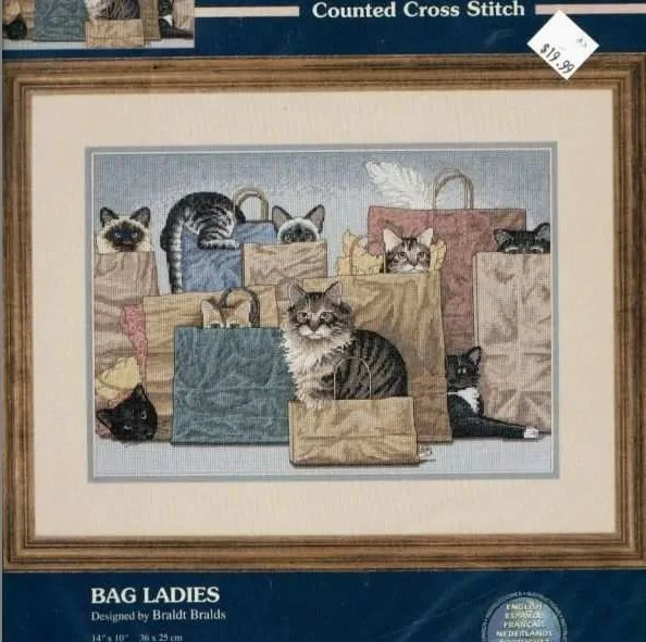 

MM cross stitch kits Lovely Counted Cross Stitch Kit Bag Ladies Cats Kittens Kitties Cat and Shopping Bag DIM 13662