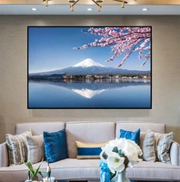 landscape picture mount fuji cherry blossomssunset sea canvas paniting poster modern wall art oil painting home livingroom decor