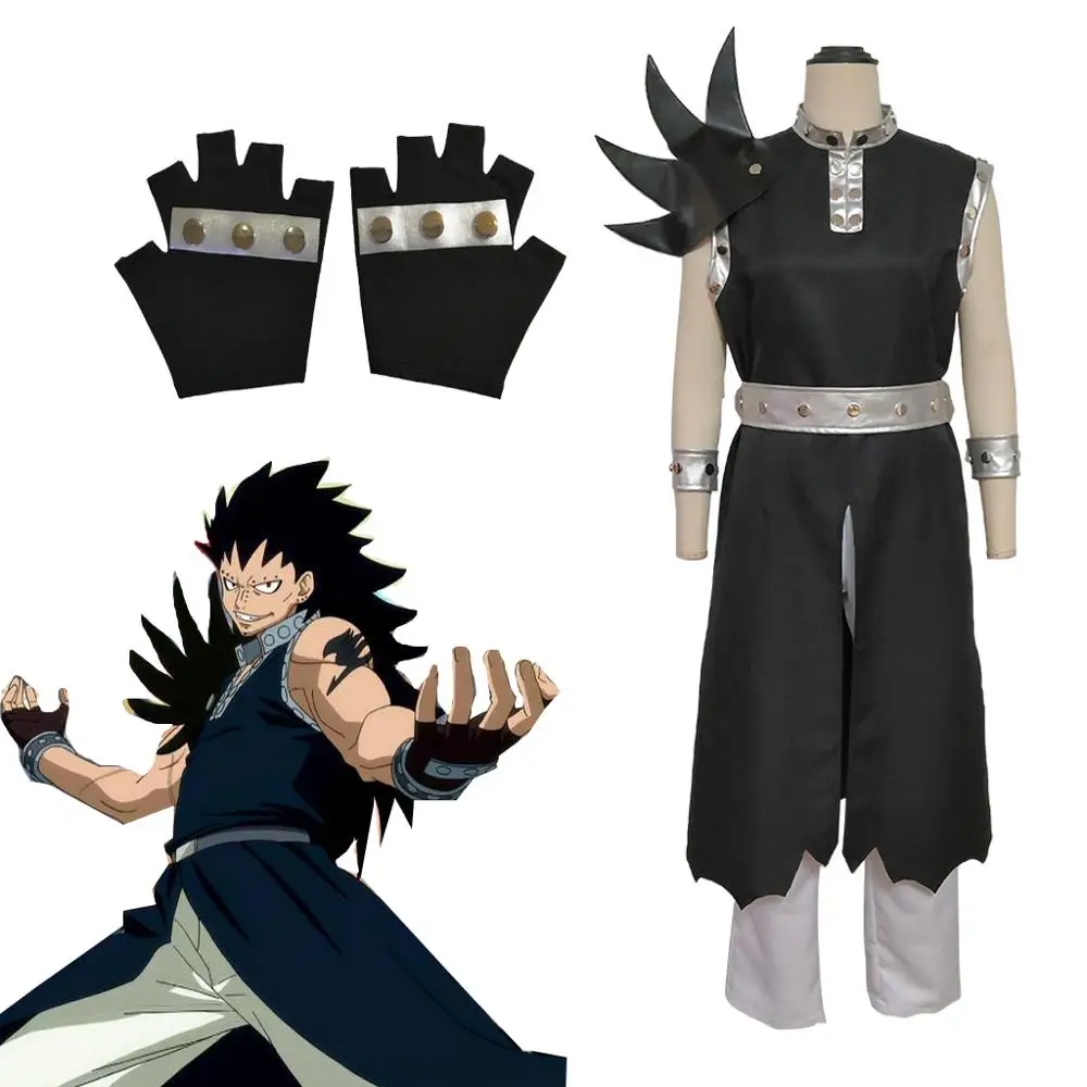 Fairy Tail Gajeel Redfox Cosply Costume Adult Uniform Black Top Pants Gloves Outfit Suit L320 | Тематическая одежда и