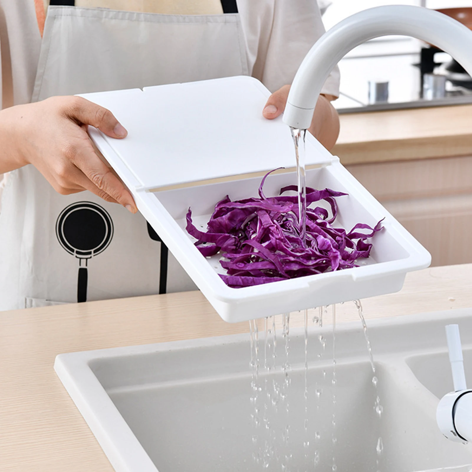 

1pc Flexible Plastic Chopping Board Cutting Board With Drain Basket Multifunctional Flip Cutting Board