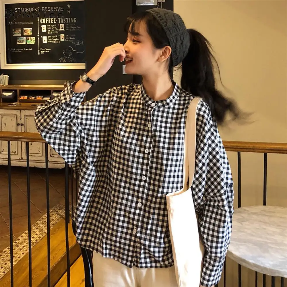 

Клетчатые рубашки женские 2020 осенние с длинным рукавом однобортные классические ретро консервативный стиль студенческие корейские Ulzzang же...