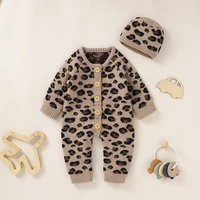 newborn baby romper knit infant boy girl jumpsuit outfits fashion dot leopard toddler kid clothing hat long sleeve fall playsuit