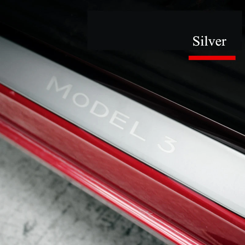 Stainless Steel Car Door Sill Scuff Plate Welcome Pedal Protection Strip Decoration Wrap Cover for Tesla Model 3 |