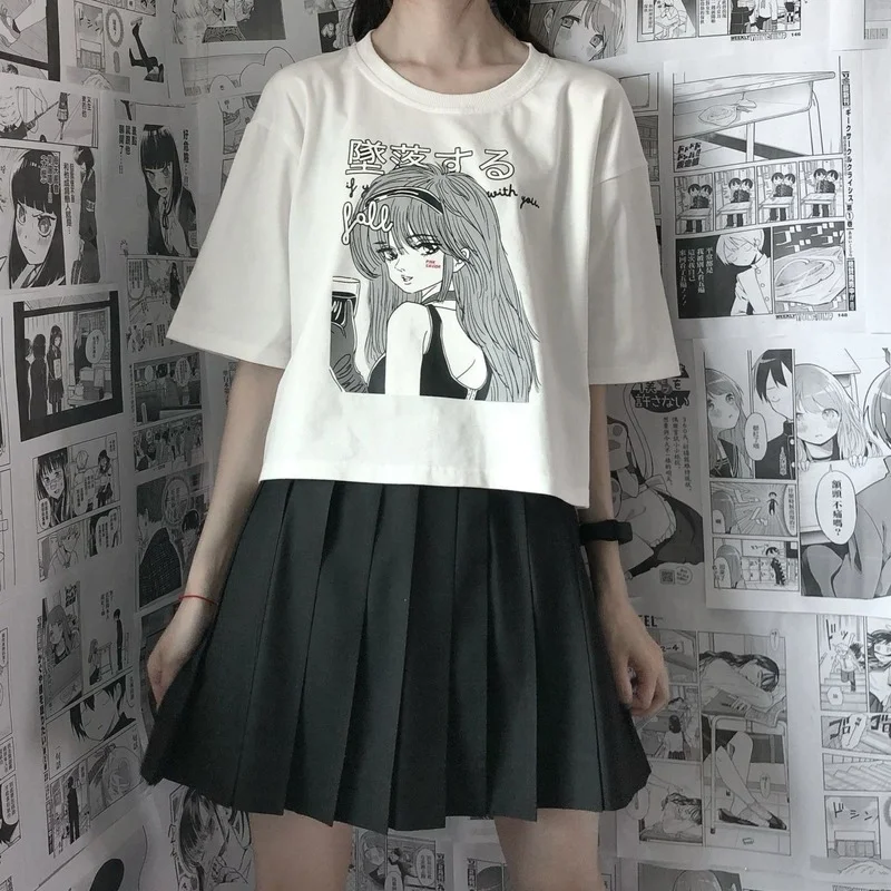 

MINGLIUSILI Gothic T Shirt Femme Fashion 2021 Anime Print Graphic T Shirts Women Y2k Summer Harajuku Short Sleeve T Shirt Women