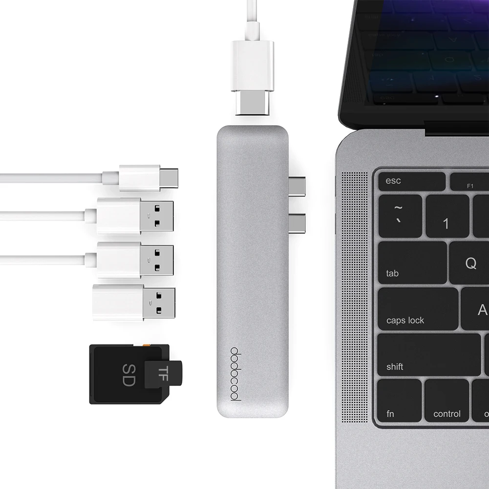 Dodocool Тип C концентратор сплав 7 в 1 Multi Порты и разъёмы с двумя USB 4K HD Выход SD/TF Card Reader
