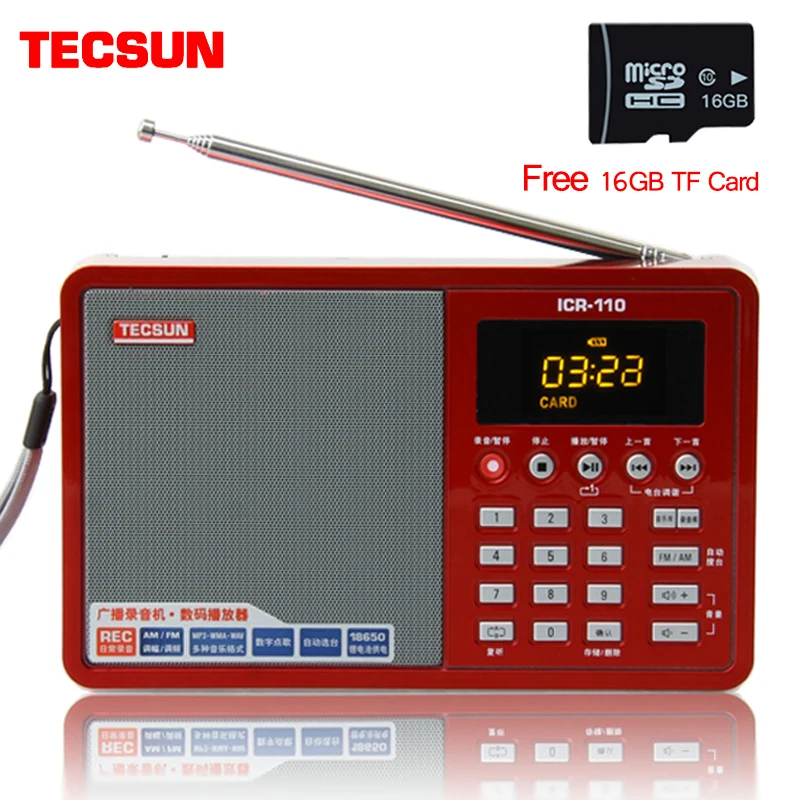 

Цифровой портативный ICR-110 Tecsun, 16 ГБ, TF-карта, AM/FM радио, MP3-плеер, настольный компьютер, USB динамик, диктофон