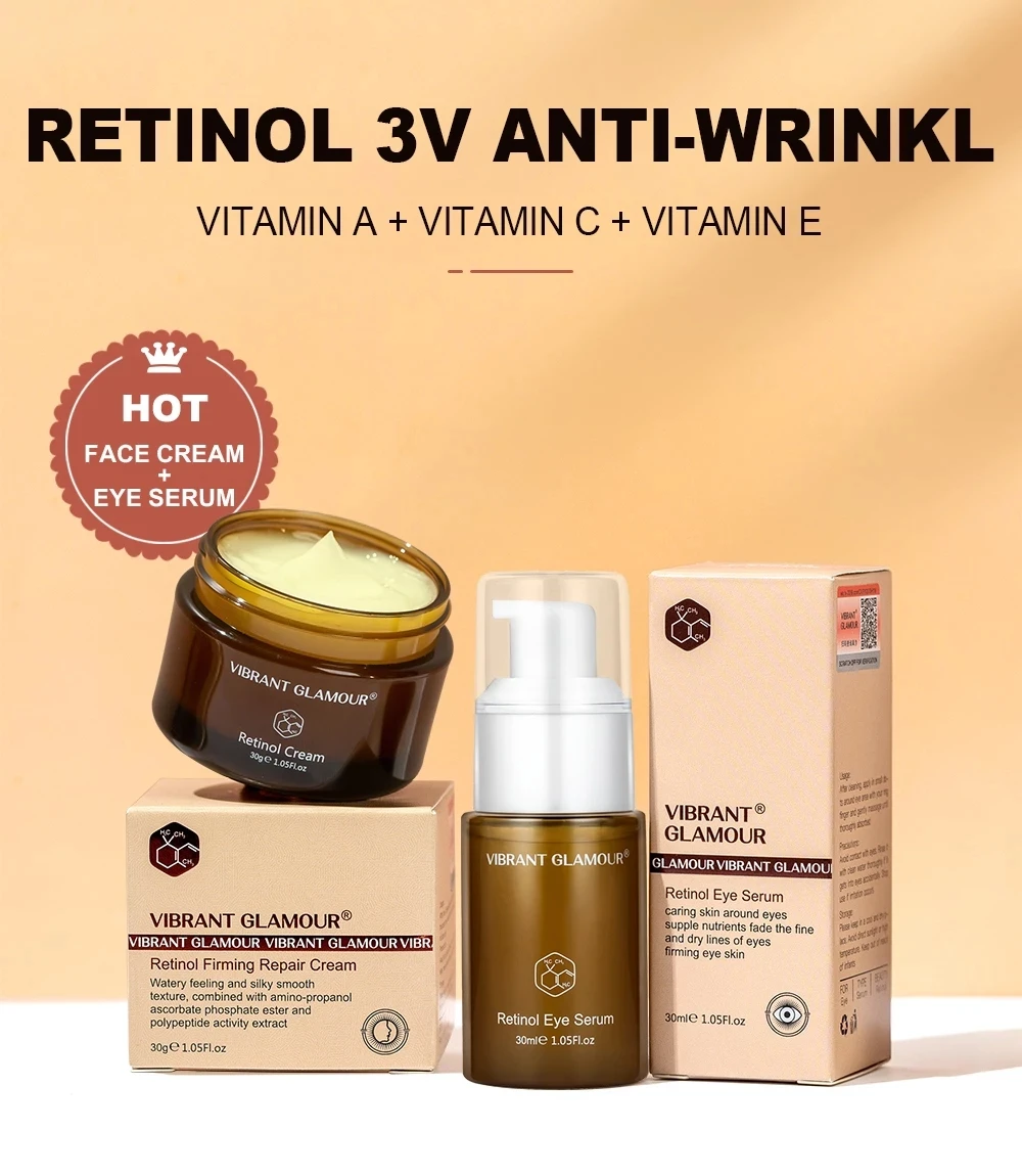 

VIBRANT GLAMOUR Eyes Care Cream Retinol Facial Skincare Set Eye Serum Firming Lifting Reduce Wrinkle Fine Lines Anti-Aging 2PCS