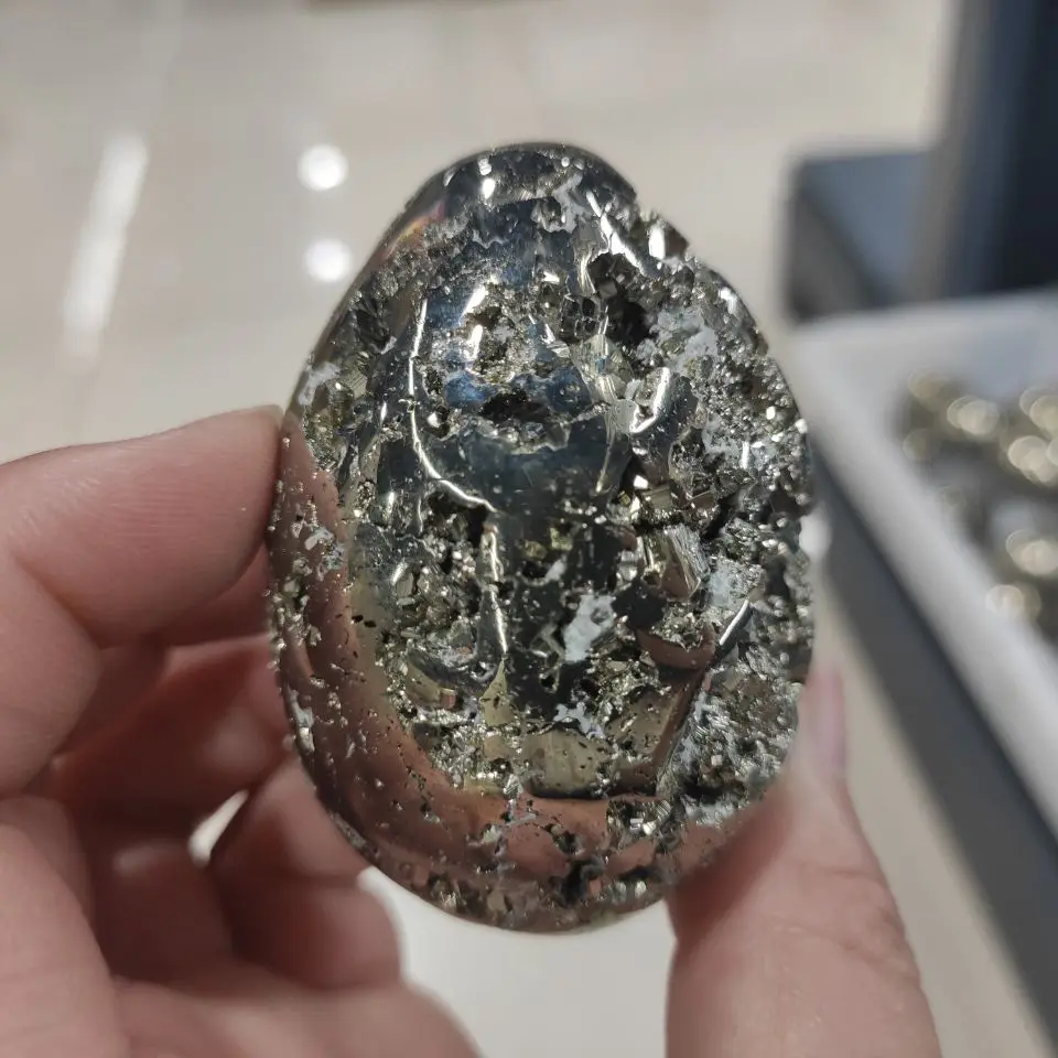 

1 шт. натуральная пиритовая руда медный колчедан яичный минеральный образец халкопиритовый кристалл каменные кластеры коллекционный камен...