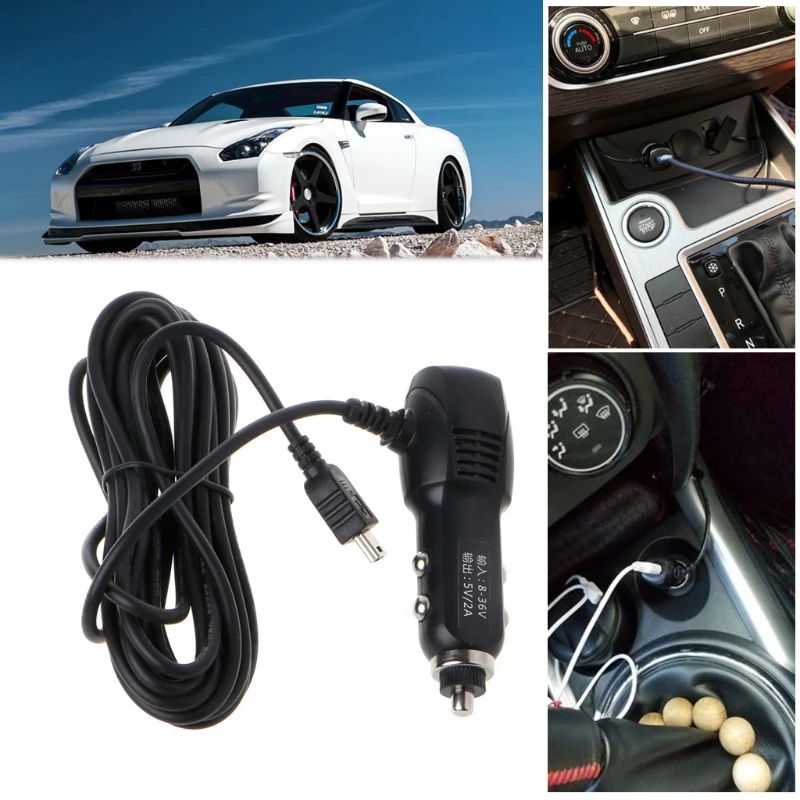 

Mini USB Port 5V 2A Car Charger Adapter For Car DVR Vehicle Charging w/3.5m Cable 23GC