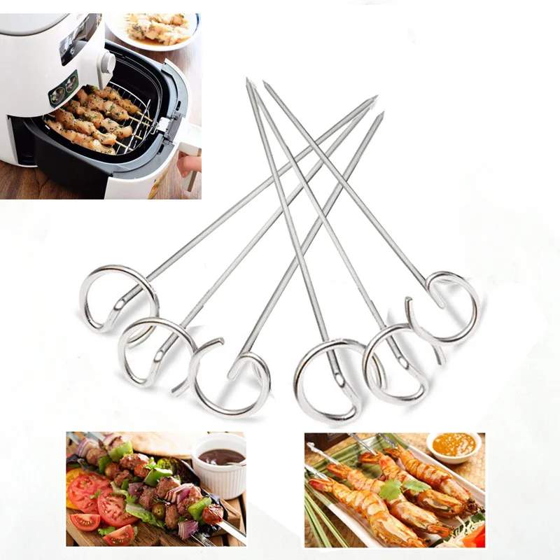 7 inch Double grill air fryer accessories Baking Tray Skewers Stainless Steel Holder BBQ Rack with 4pcs barbecue pins |