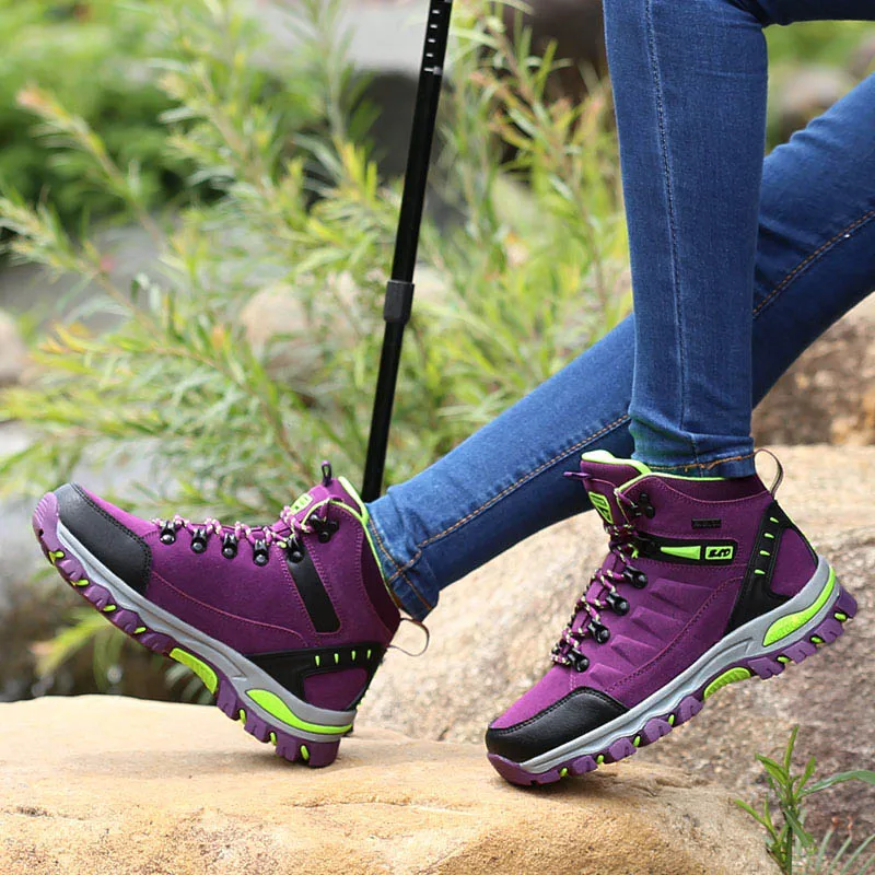

Outdoor Hiking Shoes Waterproof Men Women Leather Mountain Hiking Boots Couple Winter Trekking Trail Climbing Shoes