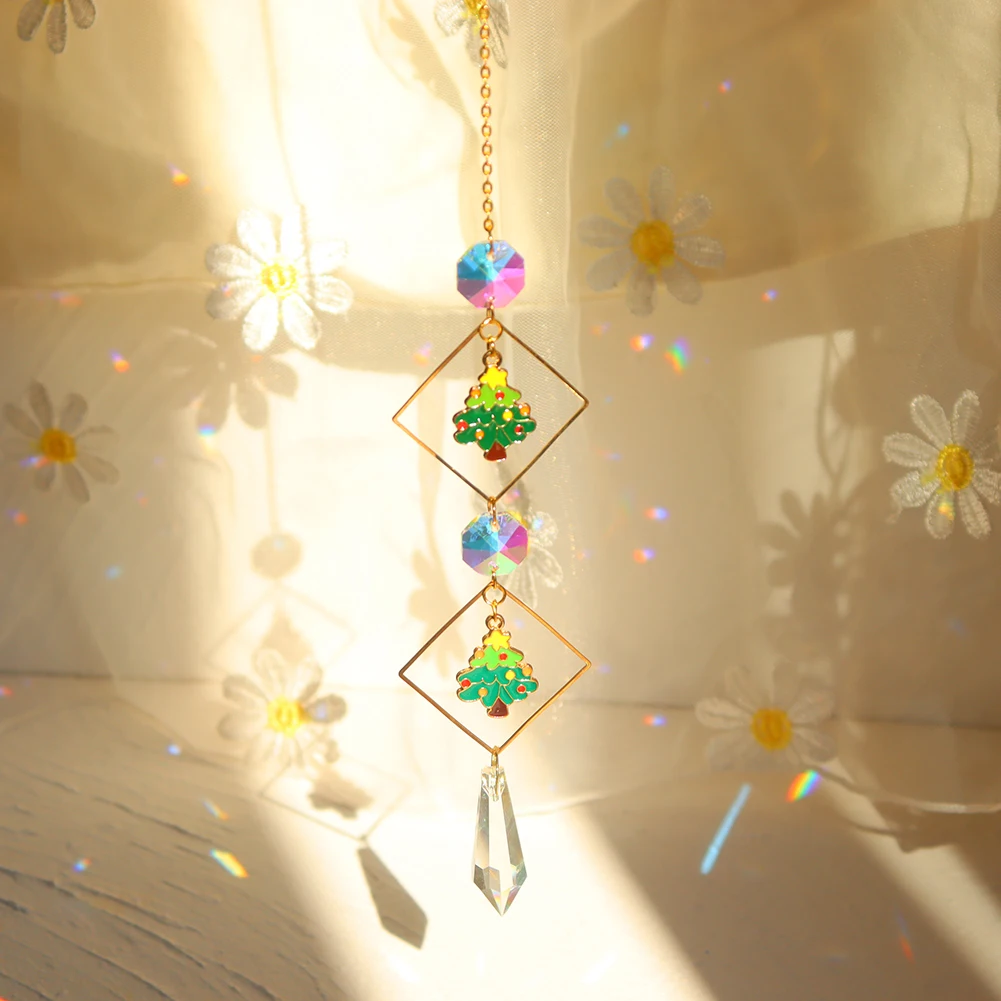 Crystal Wind Chime Christmas Pendant Santa Xmas Trees Drop Ornament for Home Window Wall New Year's Decor 2022 Gifts | Дом и сад