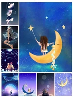 girl on the moon starry sky diy 5d diamond painting full square and round embroidery mosaic wall art handmade home decor gifts