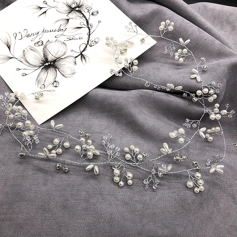 1pcs Charm Bead Hair Piece Floral Pearl Headband Tiara Bride Head Jewelry Rhinestones Long Accessories For Wedding | Украшения и