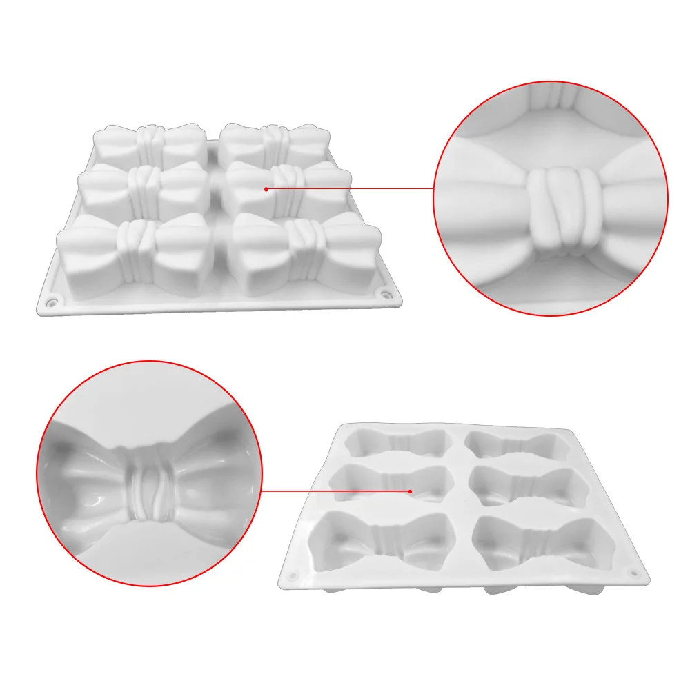 6 Cavity Bow Knot Siliconet Cake Mold Bakeware Decorating Tools Fondant Cookie Mousse |