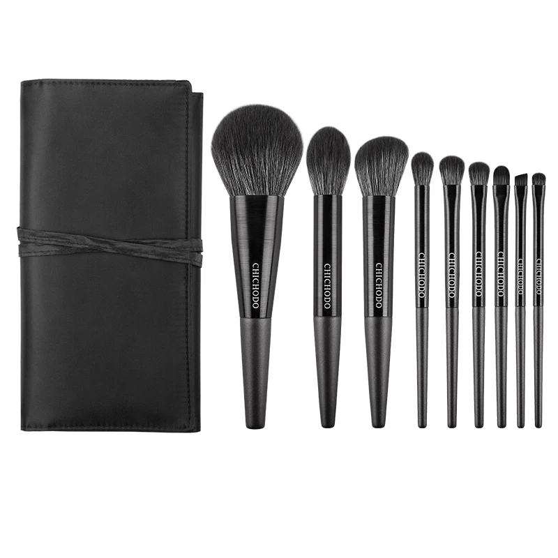 CHICHODO Metal Wire Drawing Makeup Brush 9pcs Synthetic Fiber Brushes With Bag Good Face & Eye Makeup Brush Tool images - 6