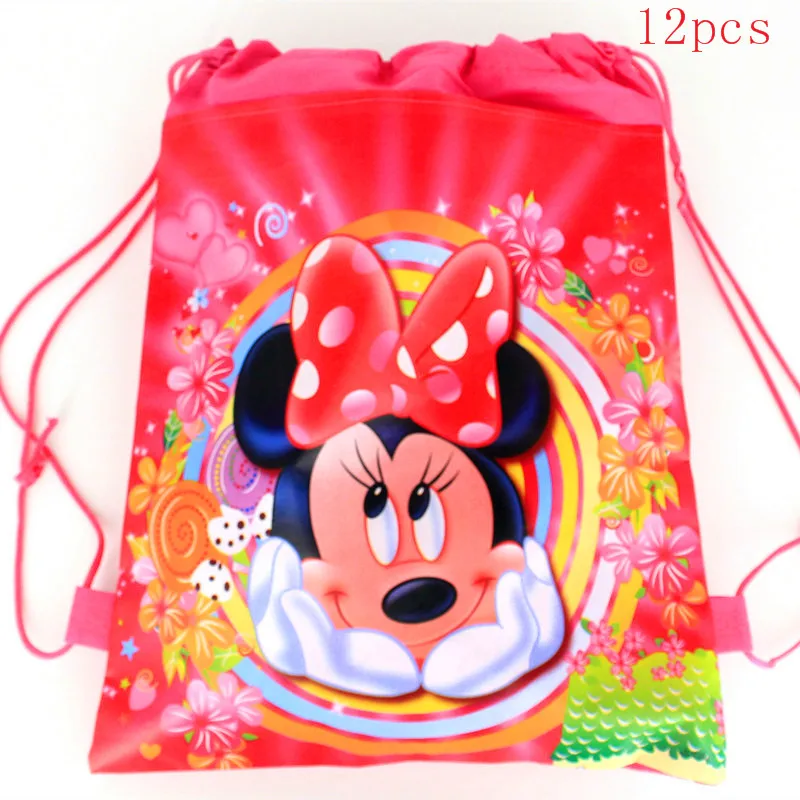 Minnie-2-12pcs 12 шт Дисней Микки Маус мультфильм нетканые ткани шнурок сумки Минни Маус Рождественская конфетка сумка школьная сумка мешок для хранения - Цвет: Minnie-2-12pcs