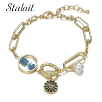 pearl charm bracelets gold chain chrysanthemum flower luxuri bead women accessories designer bling charms for bracelets