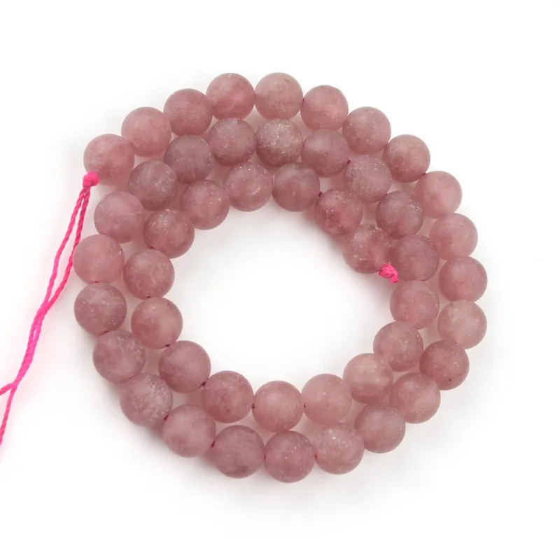 

Frosted Matte Natural Strawberry Quartz Crystal Stone Round Loose Beads For Jewelry Making DIY Bracelet Necklace 6 8 10 mm 15''
