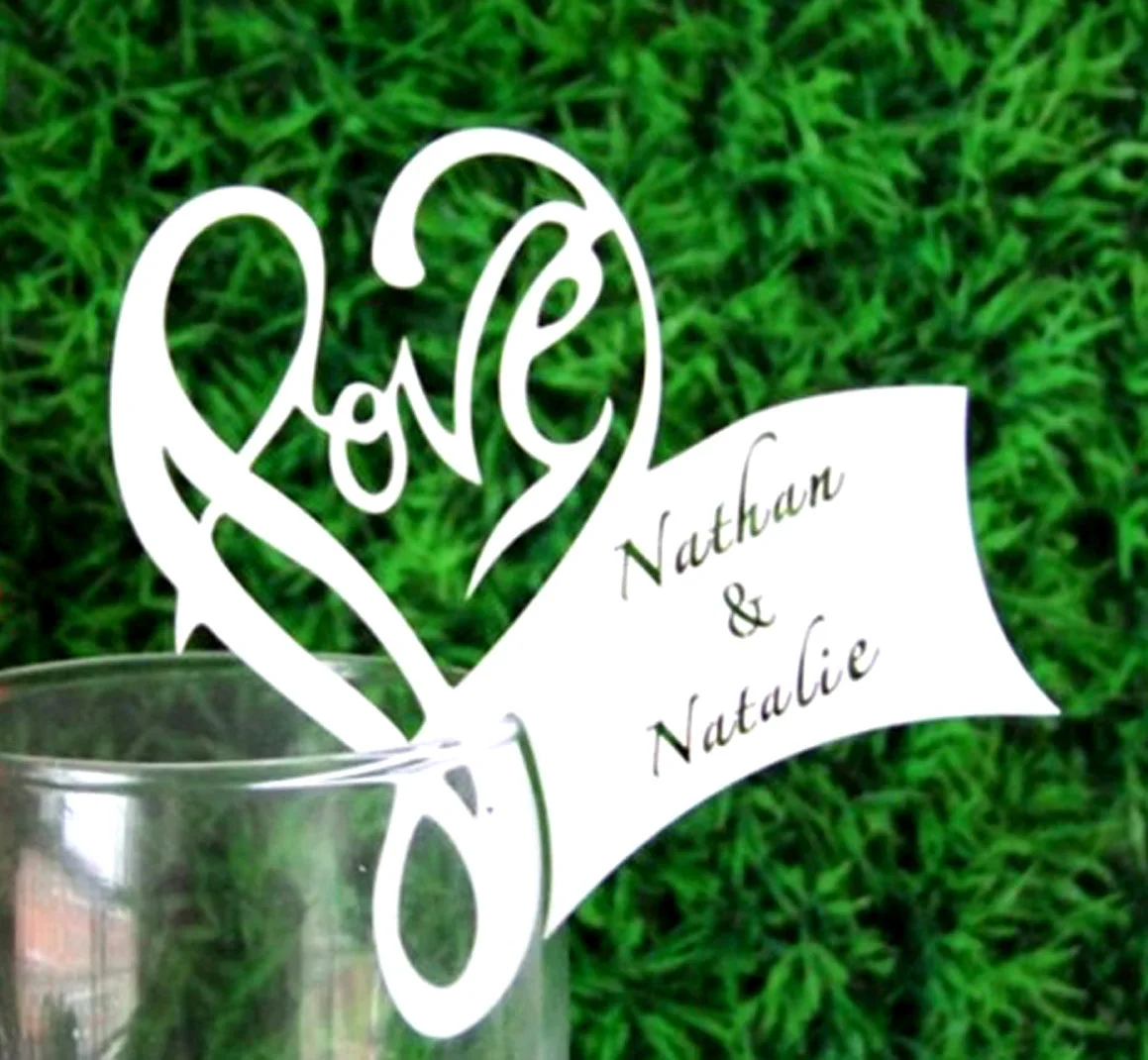 

10pcs Wine Glass Name Place Card Heart Shape Place Escort Card Table Mark Festival Wedding Party Bar Valentine's day Decoration