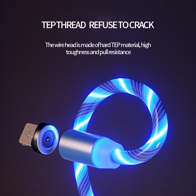 Светящееся освещение потока Магнитный usb-кабель для iPhone XR X 7 8 Micro type C зарядное