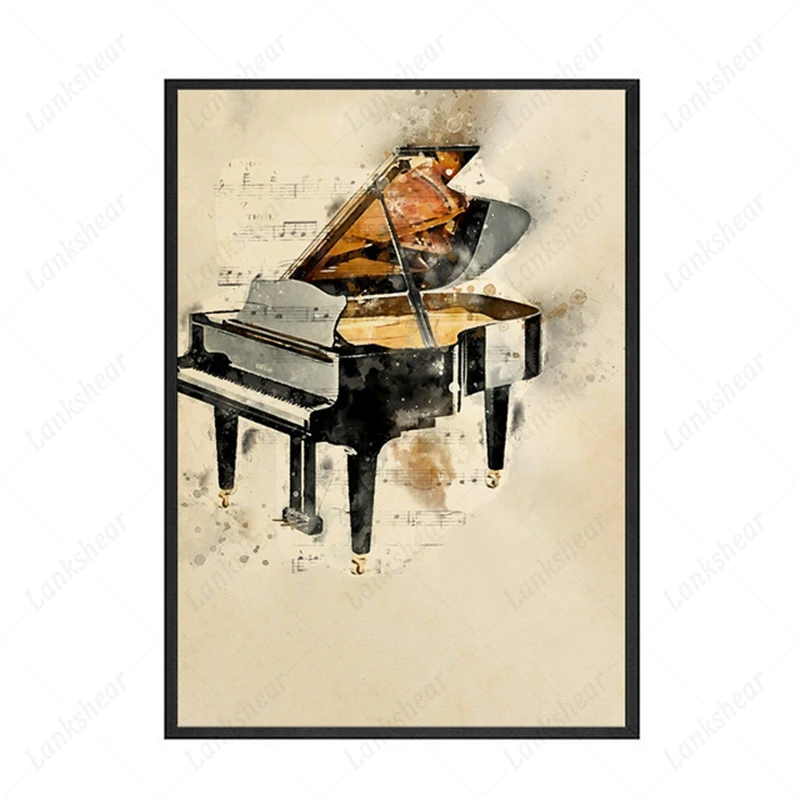 

Canvas Poster Musical Instrument Piano Vintage Style Print Canvas Wall Art Painting Music Note Nordic Home Decoration Pictures