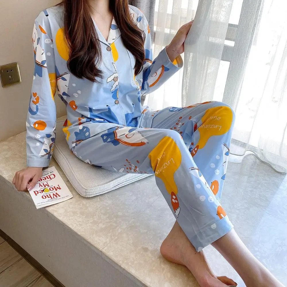 Women pajamas set Women lovely Pyjamas Female Pajama Set Long Sleeve Cartoons Full Trousers soft Two Piece Autumn And Winter
