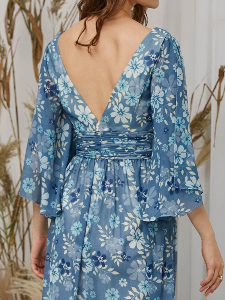 Женское платье средней длины с полурукавами и V-образным вырезом новый 2022 |