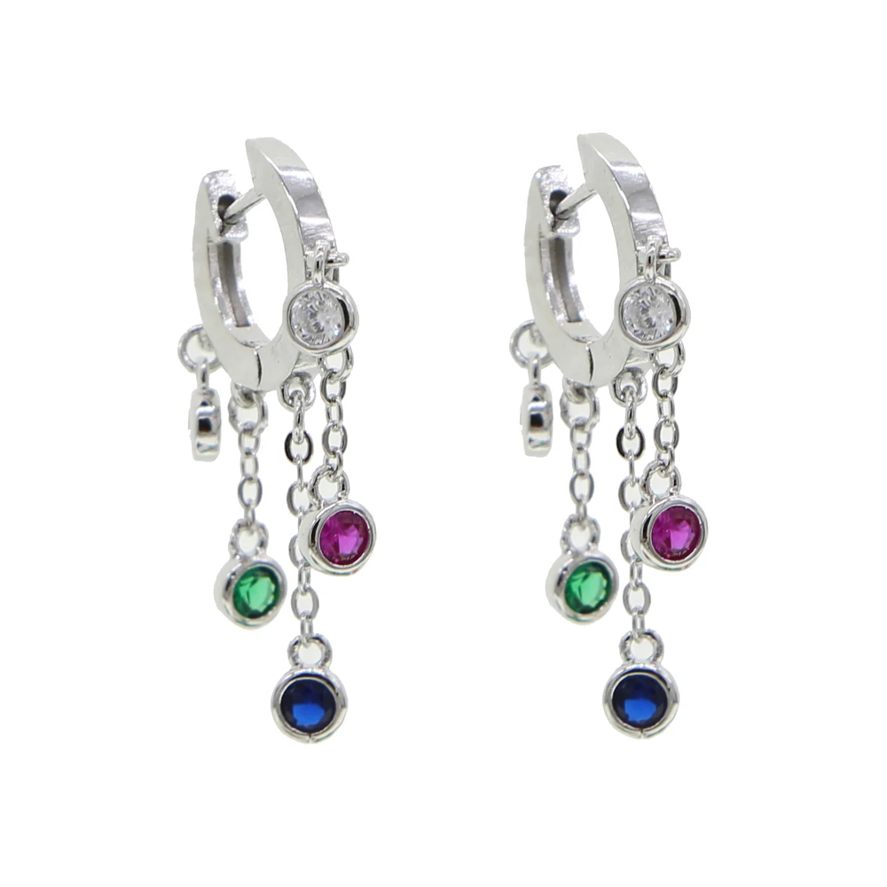 

colorful round bezel cz drop tassel earring fashion jewelry 2020 new