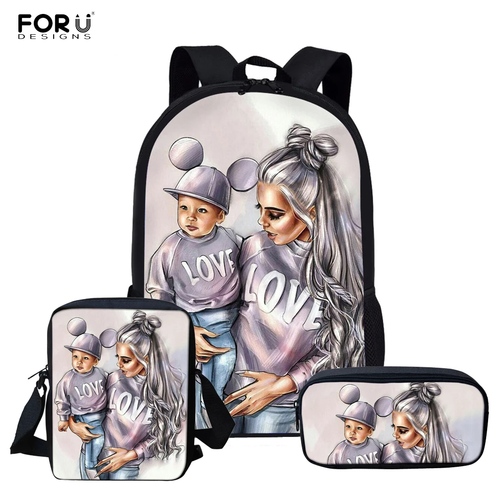 

Комплект школьных сумок FORUDESIGNS с принтом Super Mom, ортопедический школьный ранец для девочек-подростков, портфель для начальной школы