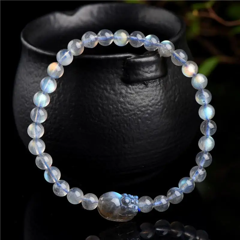

Natural blue moonlight gray moonstone bracelet pixiu bracelet