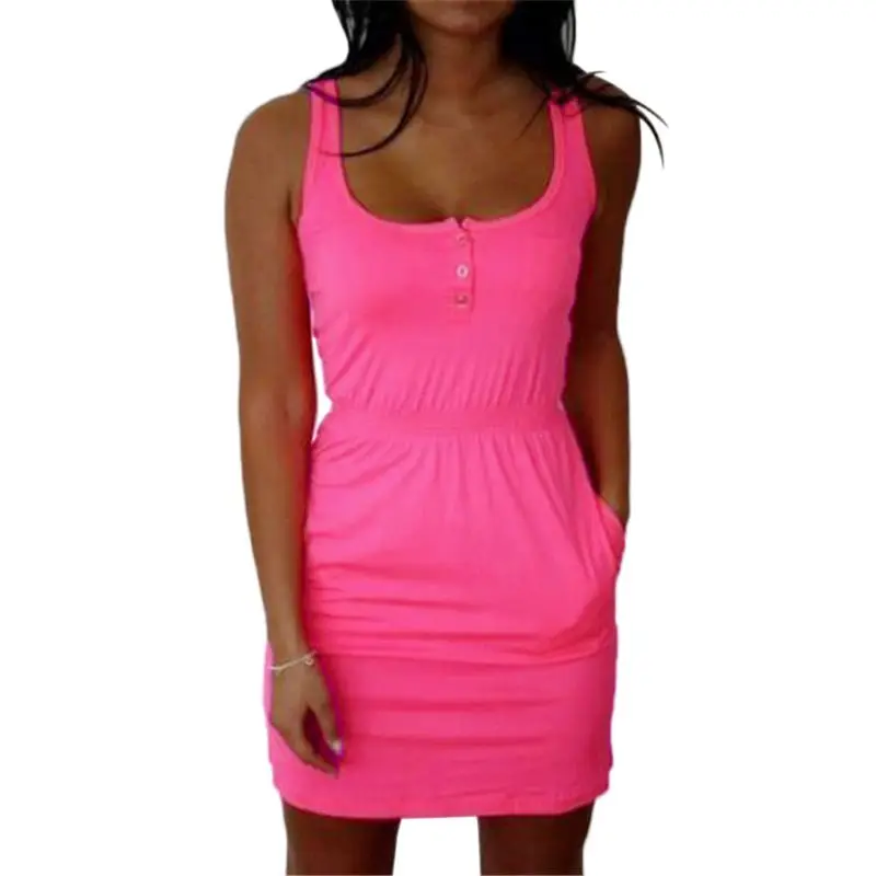 

Women Summer Sleeveless Mini Beach Dress Club Wear Knee Length Bodycon Plus Size