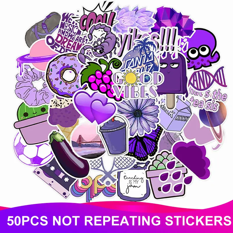 Purple 50ps 50 шт./упак. водонепроницаемый ПВХ Фиолетовый Vsco девушка наклейки чемодан для скейтборда гитара граффити багаж велосипед милые наклейки детские игрушки - Цвет: Purple 50ps