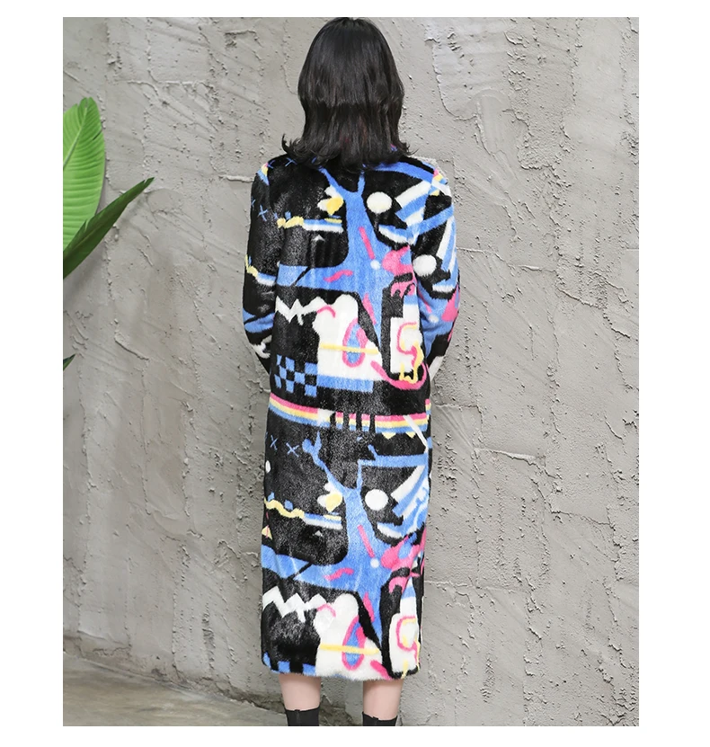 Nerazzurri Multi color women faux fur coat runway ladies long fur coats warm winter fashion designer brand luxury women clothing