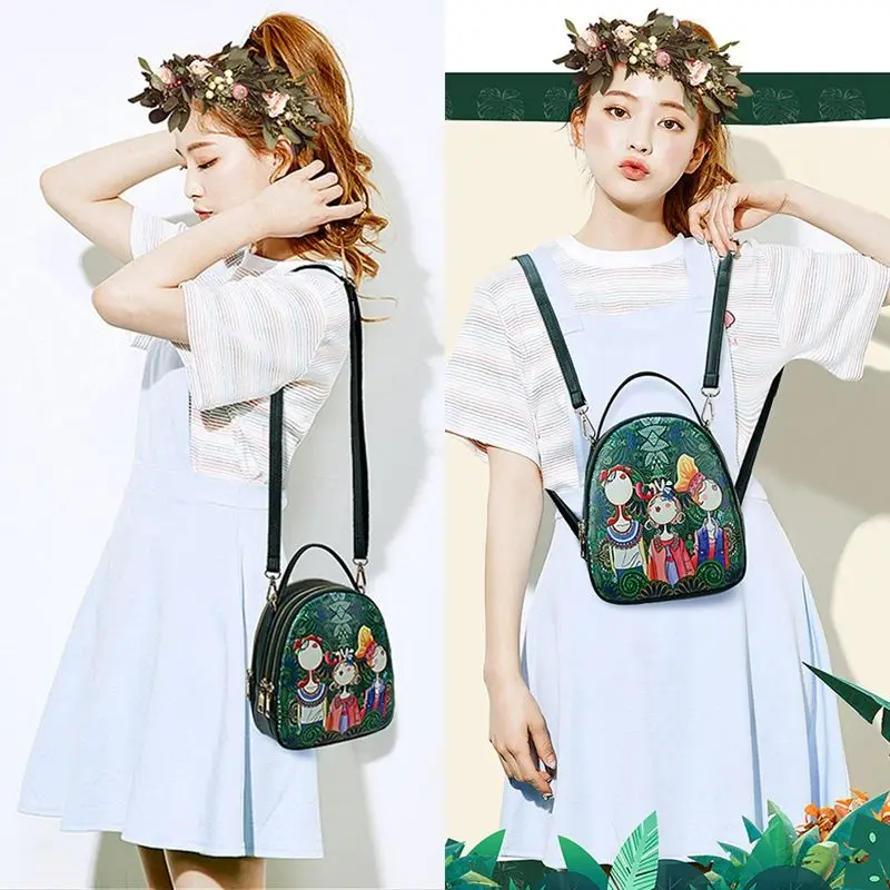 Ms. Сумка лоскутное лесная девушка печать зеленый искусственная кожа тенденции