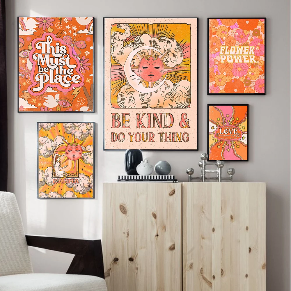 

Boho Style Sun And Moon Goddess Poster And Print Be Kind And Do Your Thing Quote Canvas Painting Flower Power Modern Living Room