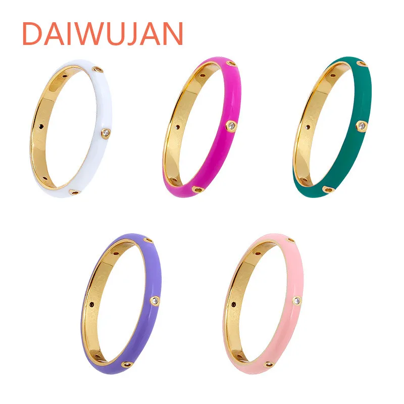 

DAIWUJAN Trendy 925 Sterling Silver Rings For Women INS Gold Color Colorful Neon Enamel Bands Zircon Finger Ring Party Jewelry