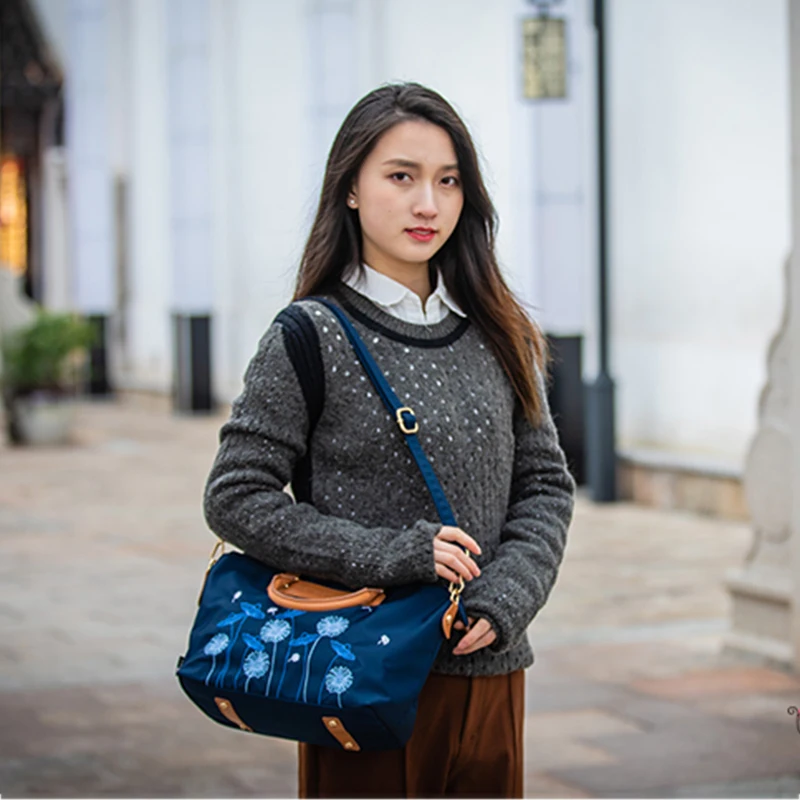 Женская сумка через плечо с цветочной вышивкой нейлоновая Кроссбоди ручками