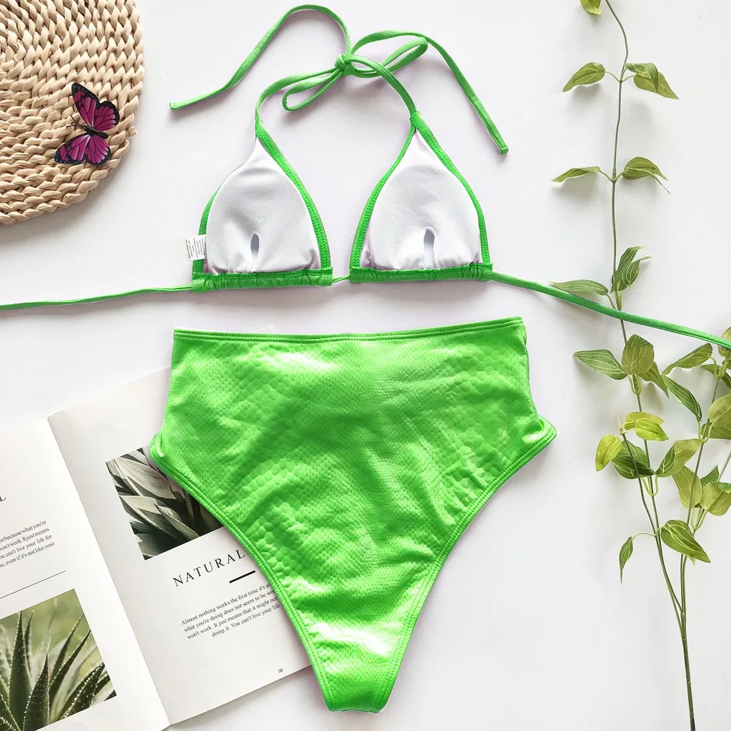 

Sexy Print Bikinis Swimsuit Women Bandage Bikini Set Swimwear High Waist Halter V-neck Brazilian Beachwear Solid Bathing Suit