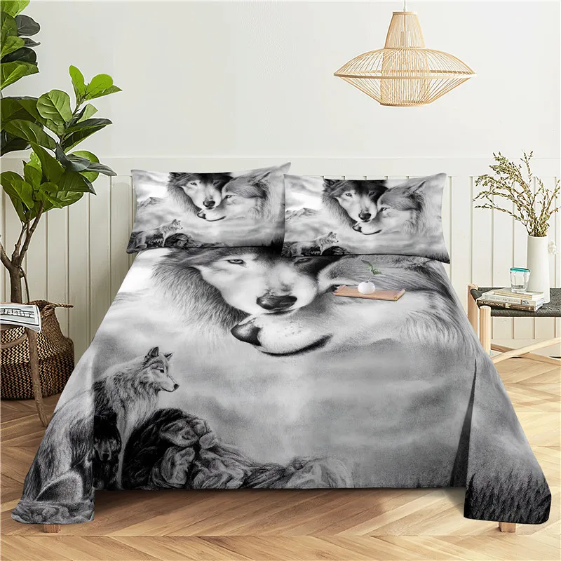 

Wolves 0.9/1.2/1.5/1.8/2.0m Digital Printing Polyester Bed Flat Sheet With Pillowcase Print Bedding Set