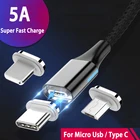 Магнитный кабель USB Type-C для Huawei, Samsung A90, Xiaomi, Android мобильный телефон, Micro USB
