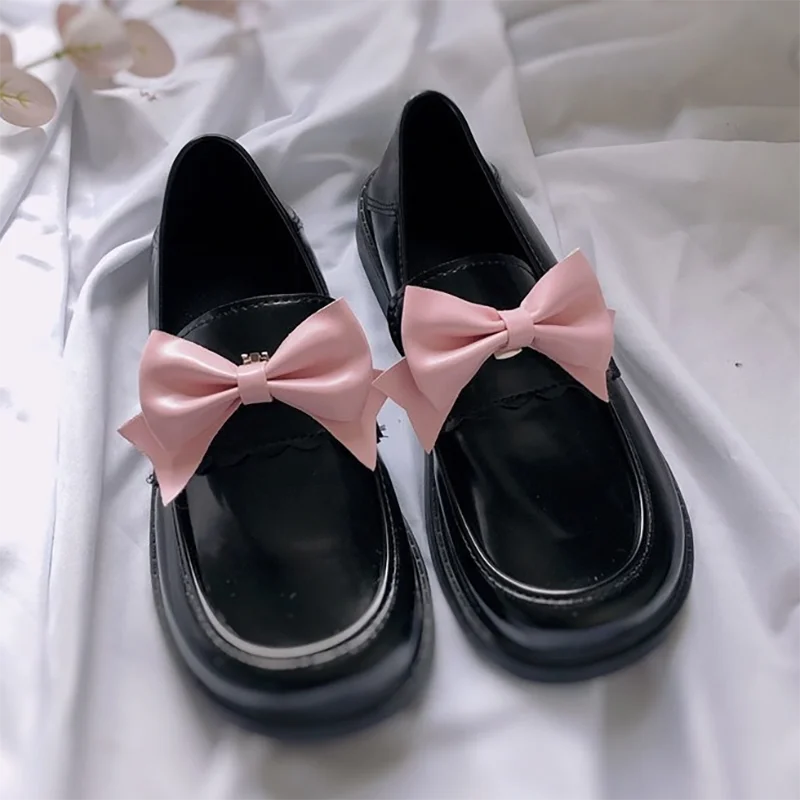 

Kawaii Zapatillas Mujer Detachable Bow British Style Students PU Loafers 2022 Spring Slip on Casual Black Girls Lolita Shoes