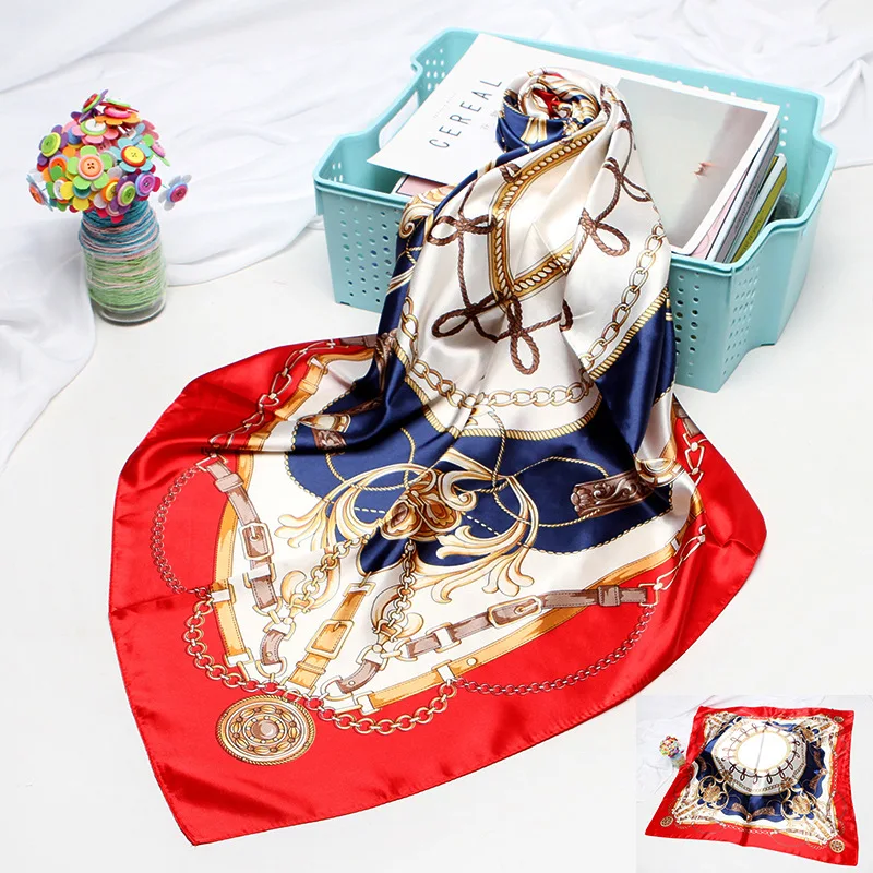 

2021 Square Silk Scarf Women Fashion Print Small Neck Scarfs Office Lady Hair Band Foulard Hand Kerchief Female Bandana Shawl