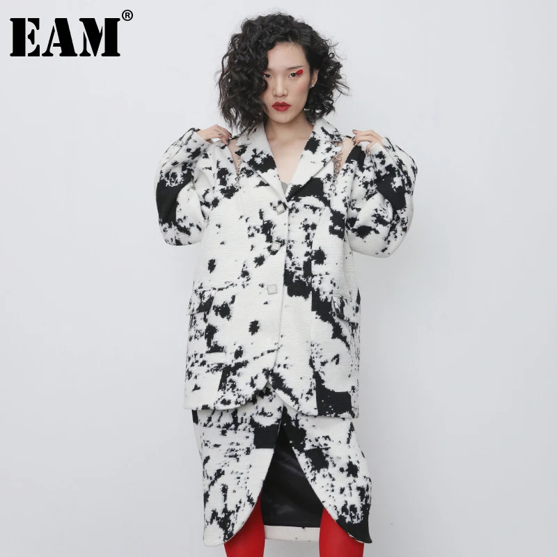 

[EAM] Loose Fit White Tie Due Big Size Thick Woolen Coat Parkas New Long Sleeve Women Fashion Tide Autumn Winter 2021 1DE27960