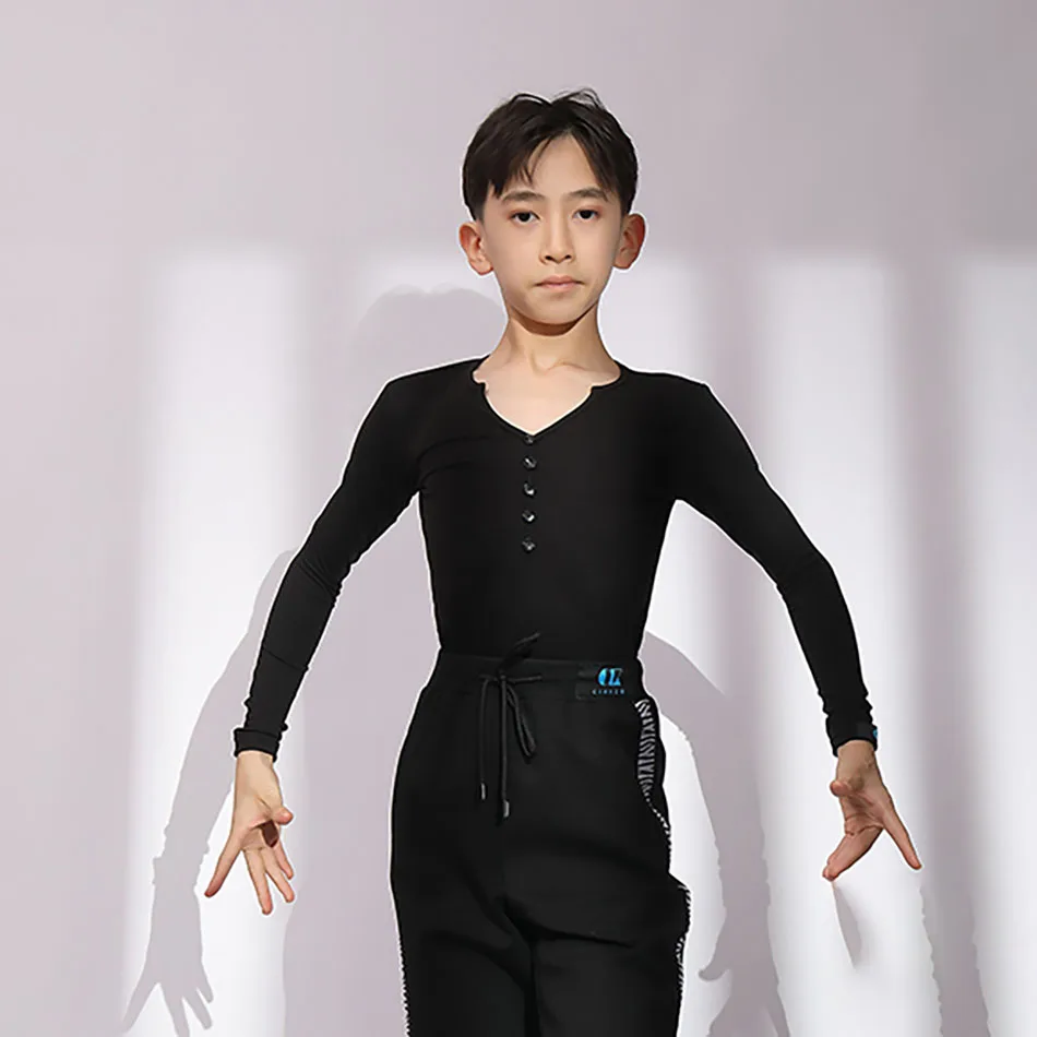 Детская рубашка для латиноамериканских танцев мальчиков синие черные белые топы