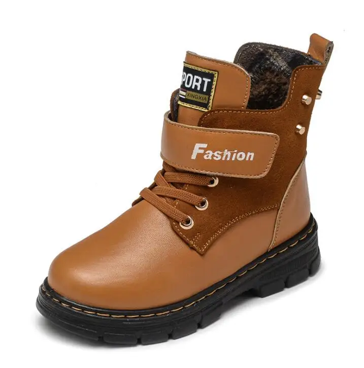 Autumn Winter Kids Boots for Boys Shoes Fashion Mid-Calf Snow Boots Genuine Leather Plush Warm Waterproof Children Martin Boots - Цвет: Цвет: желтый