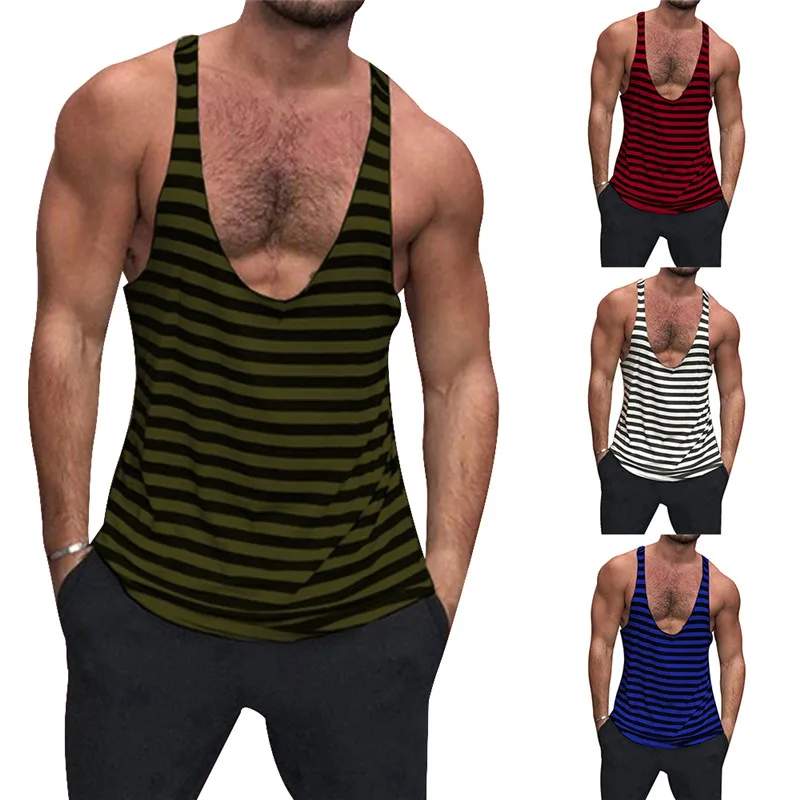 Мужская майка в полоску CYSINCOS повседневная без рукавов новом стиле для фитнеса